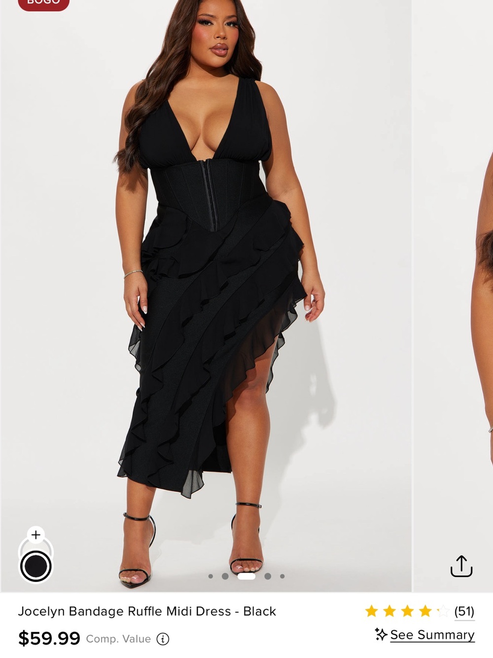 Fashion Nova Black Jocelyn Bandage Ruffle Midi Dress